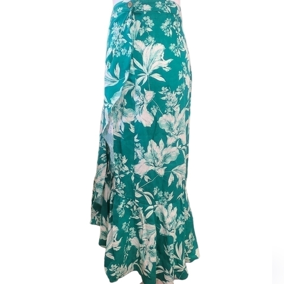 ZARA Linen Blend Beachy Tropical Floral Print Wrap Midi Skirt Sz XS - Picture 2 of 7